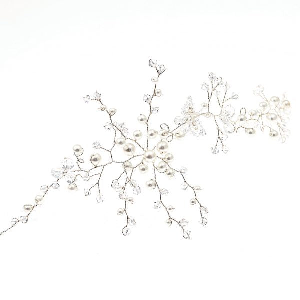 Handmade hair vine made with ivy-looking pearls and Swarovski stones