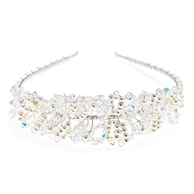 Handmade tiara with Swarovski stones and pearl details