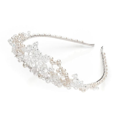 Handmade tiara enriched with fine pearls and Swarovski stones