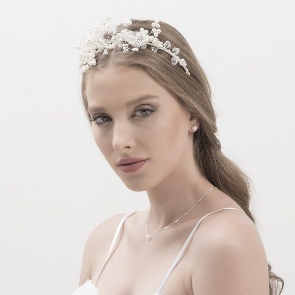 Handmade tiara with scattered pearls and Swarovski stones