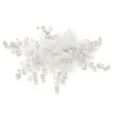 Handmade haircomb made with snowflake-inspired pearls and Swarovski stones