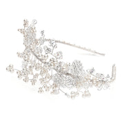 Handmade tiara with scattered pearls and Swarovski stones